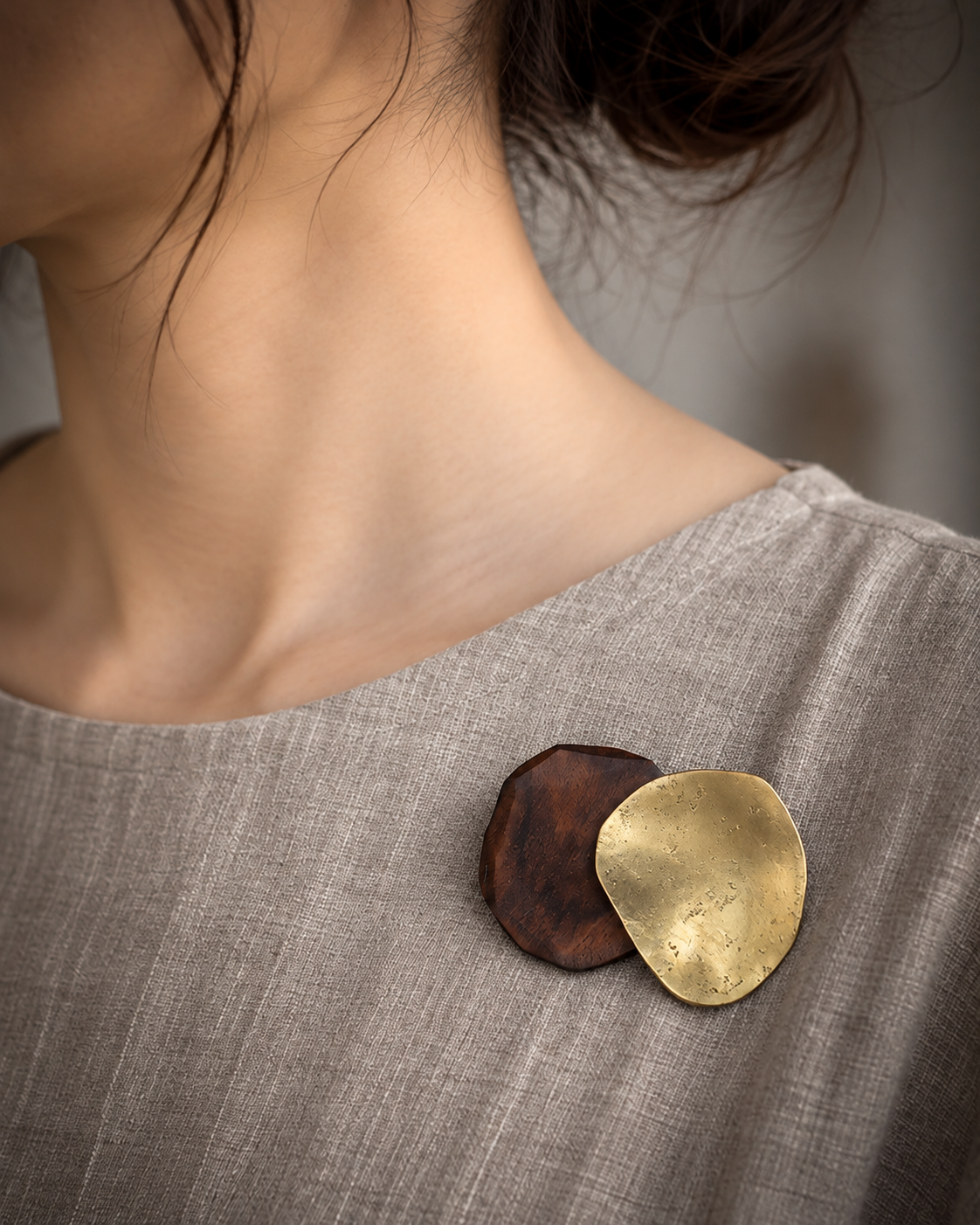 Brass & Rosewood Brooch