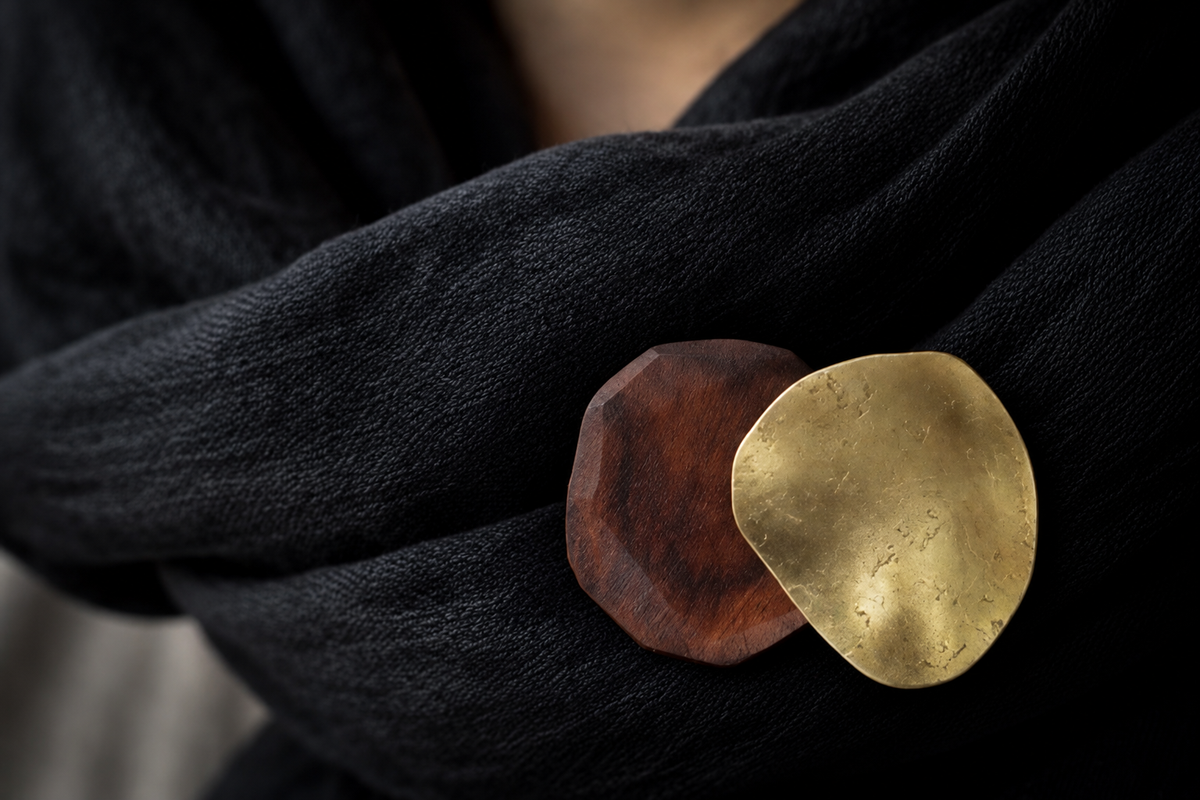 Brass & Rosewood Brooch
